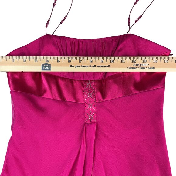 Vintage Silk Slip Dress Size 2 Pink Rhinestone Asymmetric Shelli Seagal Y2K 90s - Picture 15 of 16